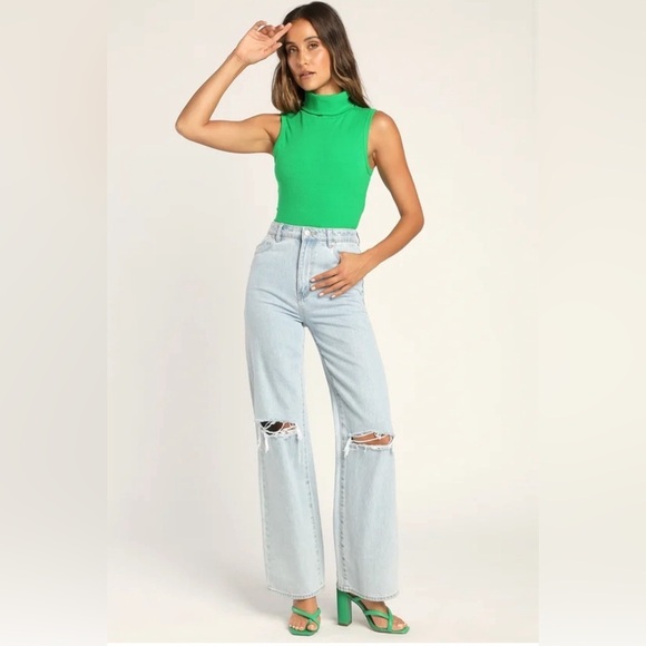 NWOT Spark My Interest Green Ribbed Turtleneck Crop Tank Top - Picture 3 of 7